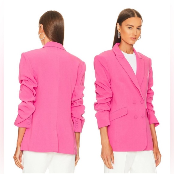 NWT Cinq à Sept Kris Crepe Blazer Jacket Ruched Sleeves Sz 0 pink azalea - Picture 4 of 14